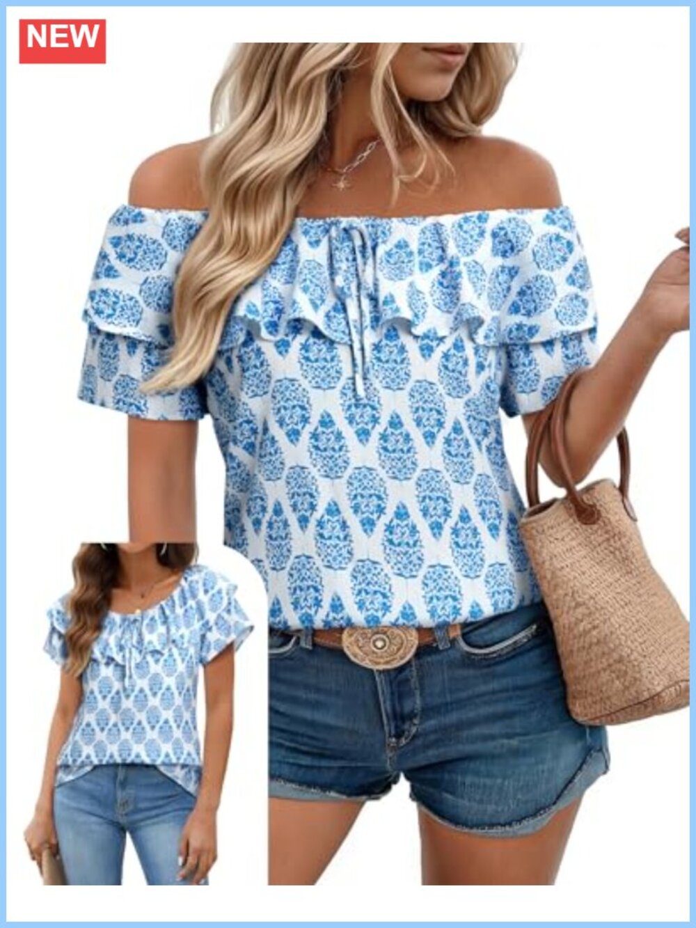 Off Shoulder Chiffon Blouse Ruffle Short Sleeve Convertible Top